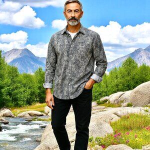 1 LIKE NO OTHER London Button Up Long Sleeve Shirt Flip Cuffs Mens XXL